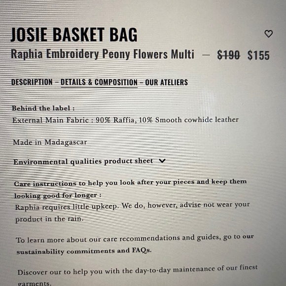 Sezane JOSIE Raffia Bag  "Peonies" NWOT - Picture 9 of 10